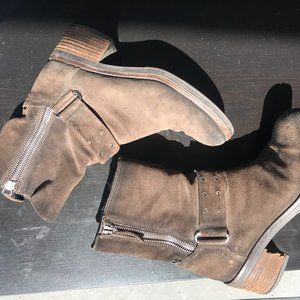 Manas Boots Size 9.5 Suede Studded Dark Brown Bike
